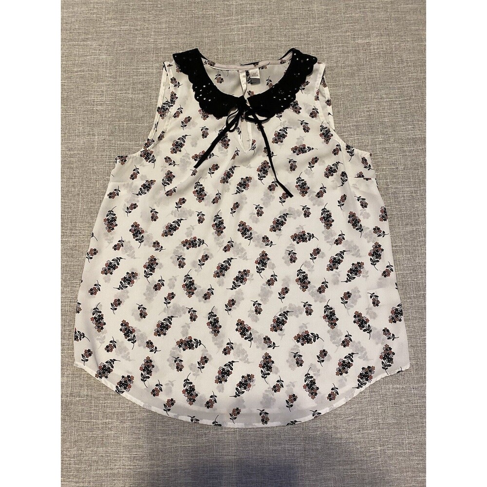 Lauren Conrad Womens Blouse Extra Small Floral Faux Suede Collar Drawstring Boho